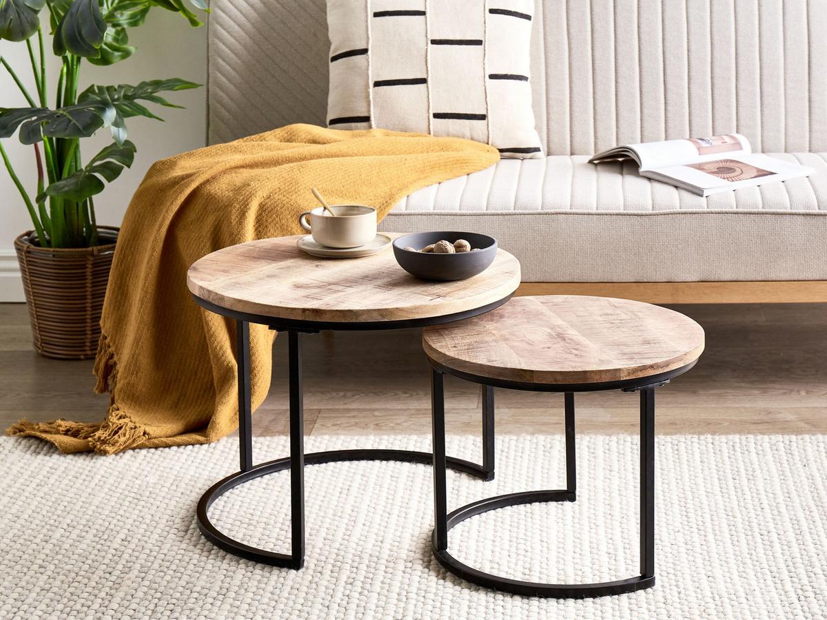 COUCHTISCH 2er-Set Braun - Schwarz, Holz (50/50/40cm) - Beliani