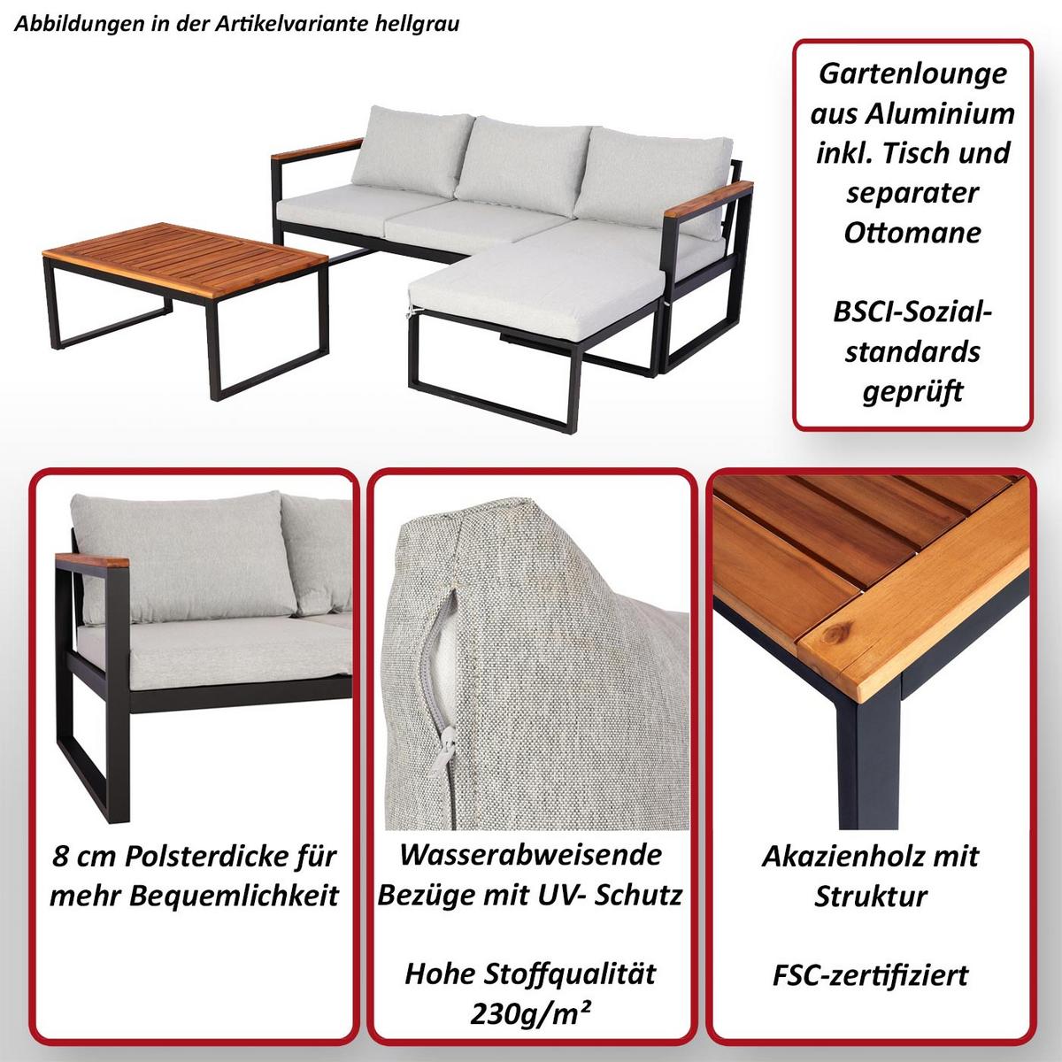 GARTEN-GARNITUR L26B 3ER-SET Braun, Grau - Braun/Grau, Textil - MCW