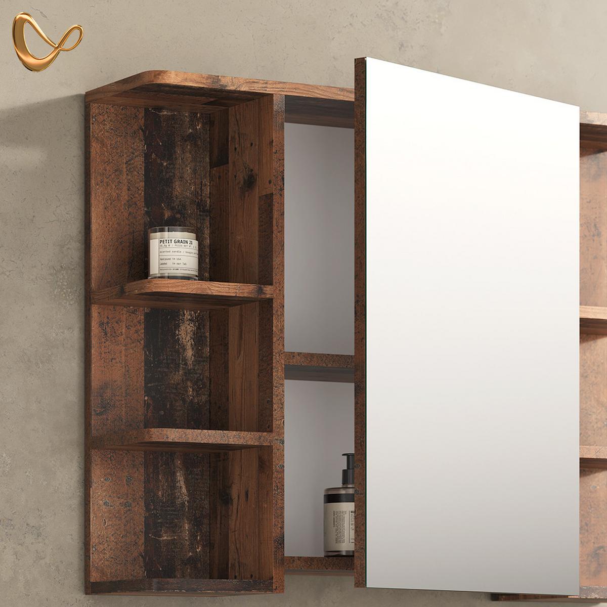 BADMÖBEL-SET Fucino Eiche rustikal 3 Teile, mit Hochschrank - Wildeiche, Holzwerkstoff (60/54/32cm) - Livinity®