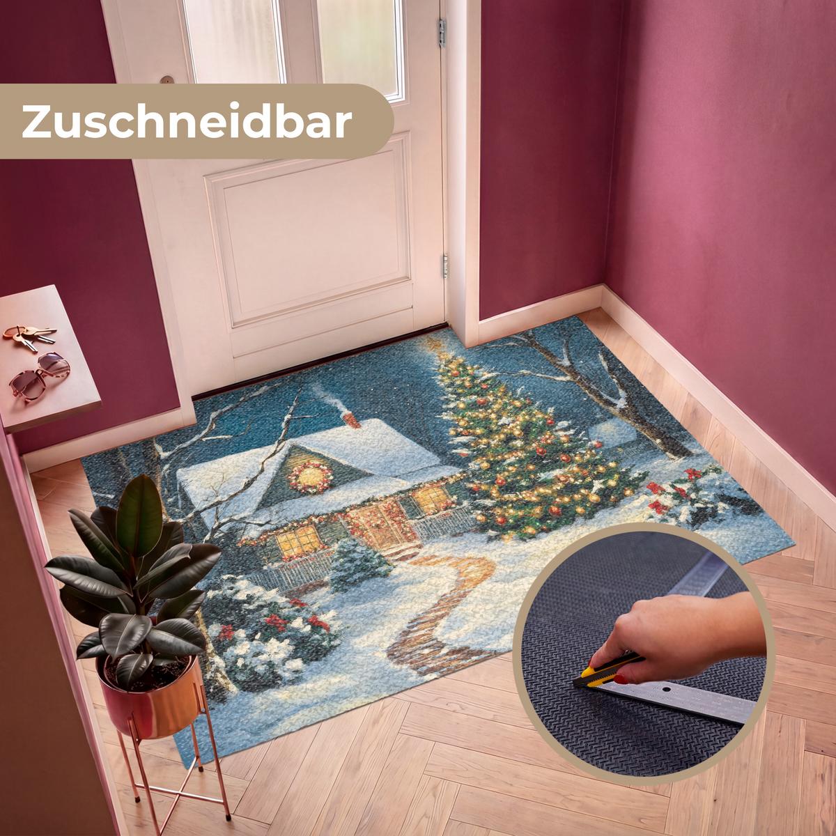 FUSSMATTE Weihnachten - Weihnachtsbaum - Winter - Zuhause - Schnee Schmutzfänger 180x120 cm - Multicolor, Kunststoff (180/0.4cm) - MuchoWow