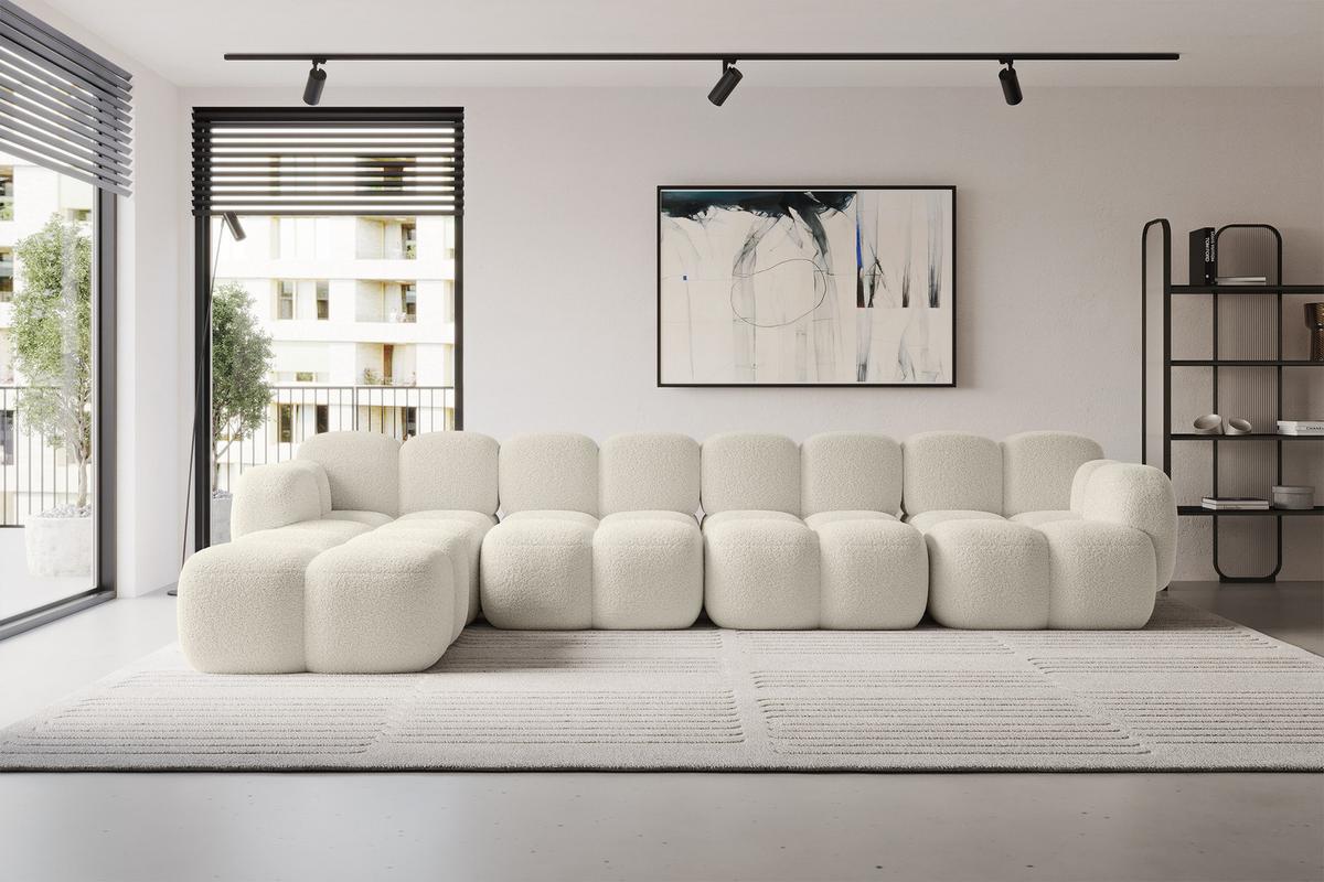 ECKSOFA modulares Sofa Links Miko-L3 390x205x75 Beige Bouclé - Sandfarben/Schwarz, Holzwerkstoff/Kunststoff (390/205cm) - ALTDECOR
