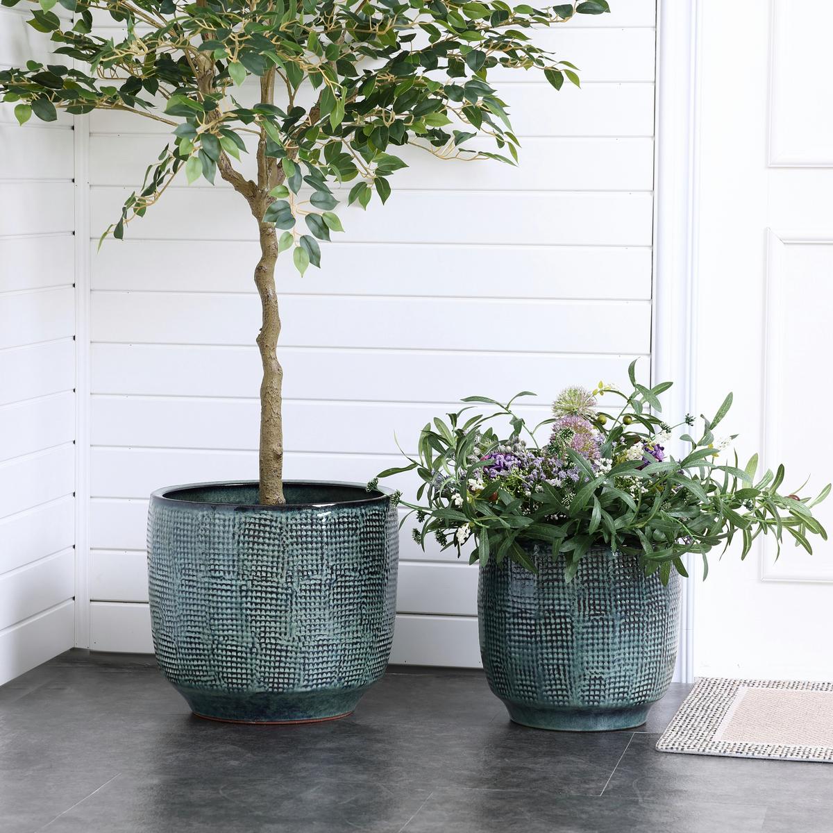 BLUMENTOPF Keramik Graugrün 30x28cm - Dunkelgrün, Keramik (29cm) - Hometopia