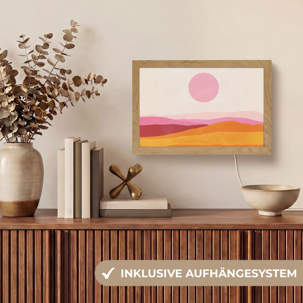 TISCHLEUCHTE Hügel - Orange - Sonne - Abstrakt 30x20 cm - Chromfarben, Holzwerkstoff (8/30/20cm) - OnlyWow