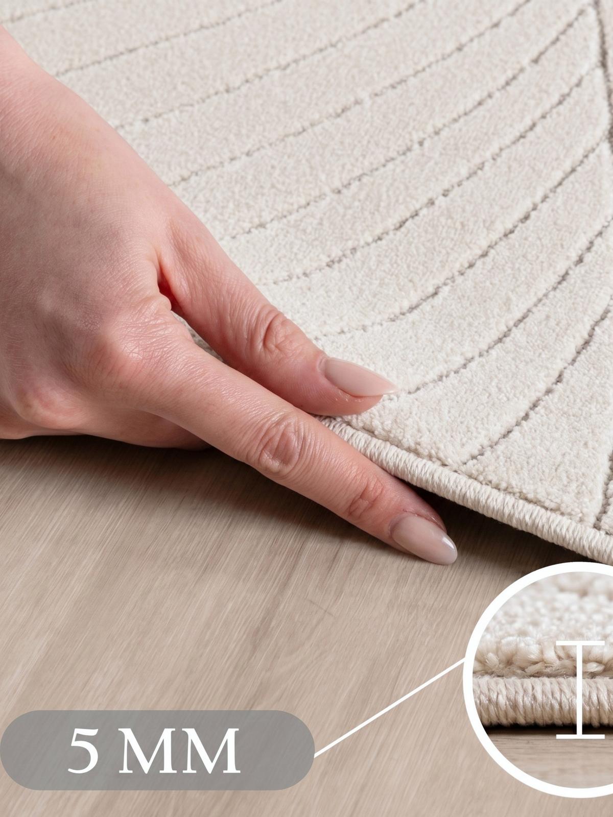 TEPPICH Outdoor, Fußbodenheizung-geeignet, mit Blattmotiv, aus Polypropylen, ENGADIN in Creme, Ø 200 cm - Beige, Textil (200/200cm) - KADIMA DESIGN