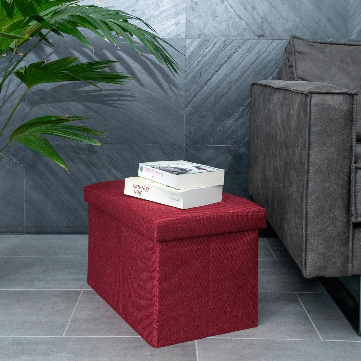 SITZBANK Faltbar mit Stauraum 49/30/30 cm (Rot) - Rot, Textil (30/30/49cm) - Intirilife