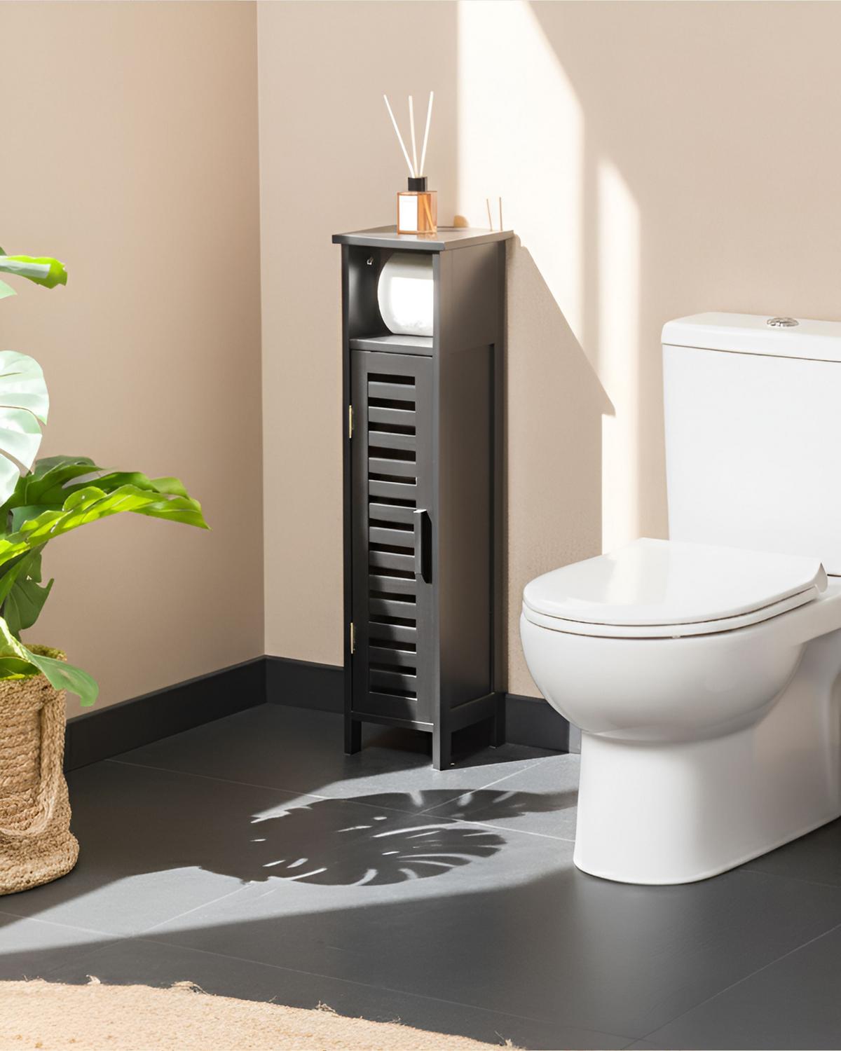 TOILETTENPAPIER-SCHRANK Bambus Schwarz Olathe - Schwarz, Holz (18/72/17cm) - Beliani