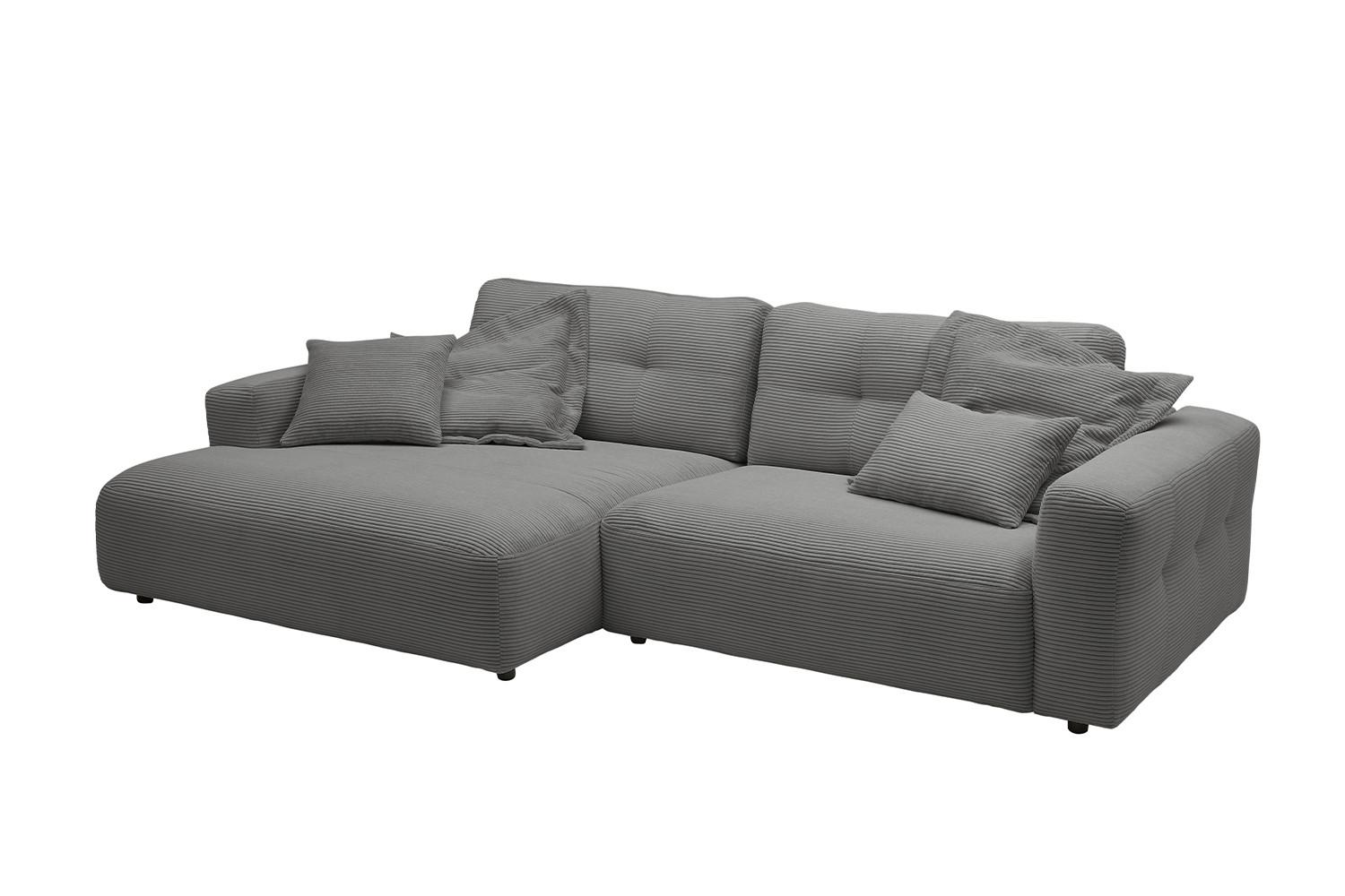 ECKSOFA MIKA Grau Cord - Dunkelgrau/Schwarz, Kunststoff/Textil (276/167cm) - KAWOLA