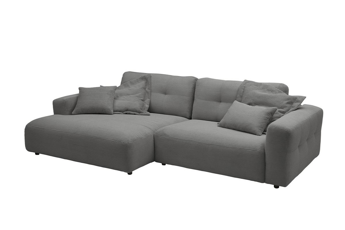 ECKSOFA XL MIKA Grau Cord - Schwarz/Grau, Kunststoff/Textil (296/167cm) - KAWOLA