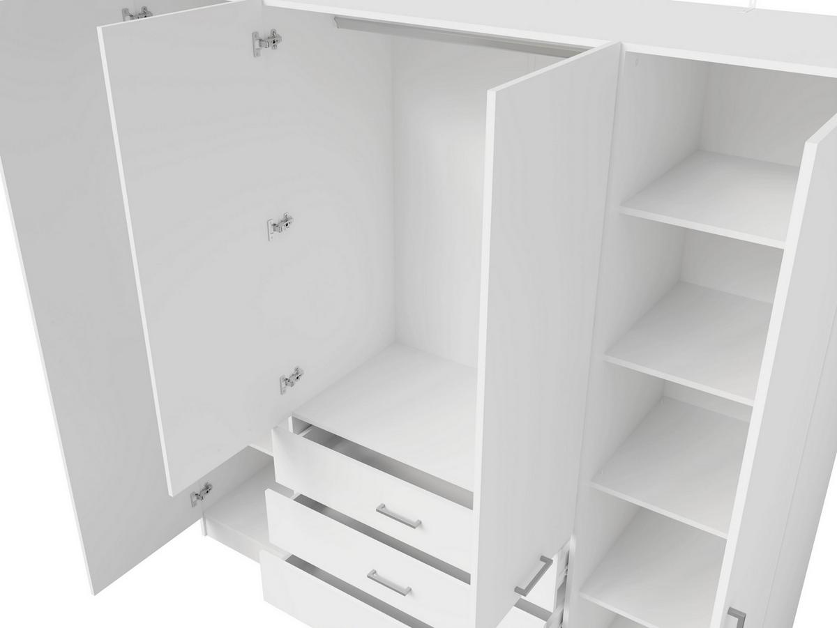 DREHTÜRENSCHRANK NEVARIS 200/200,5/58cm 4-türig mit Spiegel Weiß - Weiß, Holzwerkstoff (200/200.5/58cm) - MASSENO