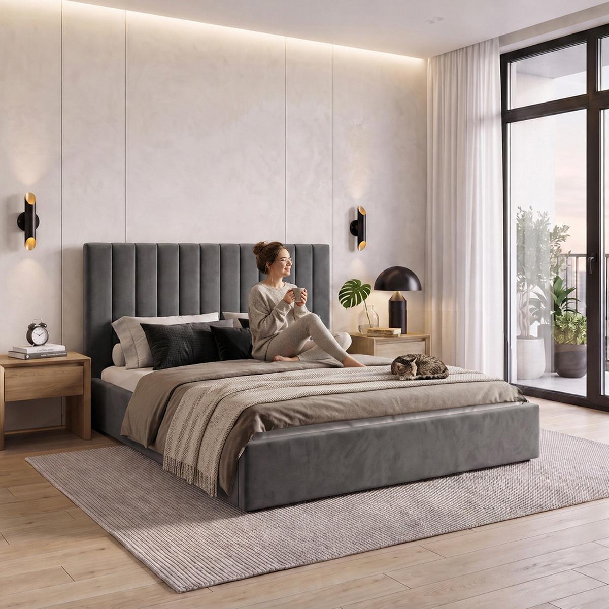 POLSTERBETT Melvio Doppelbett 180x200 cm mit Bettkasten und Schaumstoffmatratze 10 cm, Dunkelgrau - Dunkelgrau, Textil (180/200cm) - Beautysofa