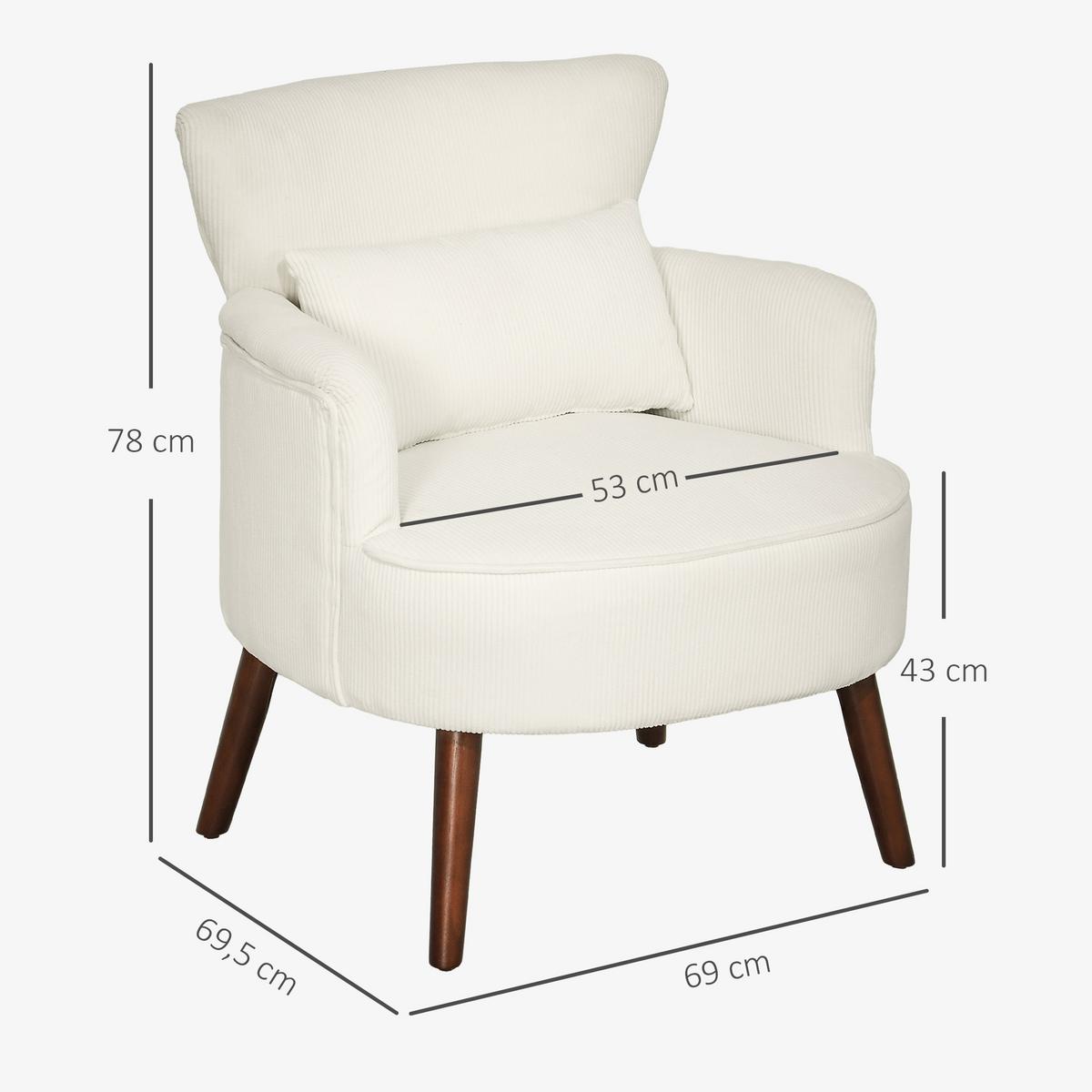 SESSEL mit Rückenlehne, abgerundeten Armlehnen Gepolstert Loungesessel Kordoptik - Beige, Textil (69/78/69.5cm) - HOMCOM