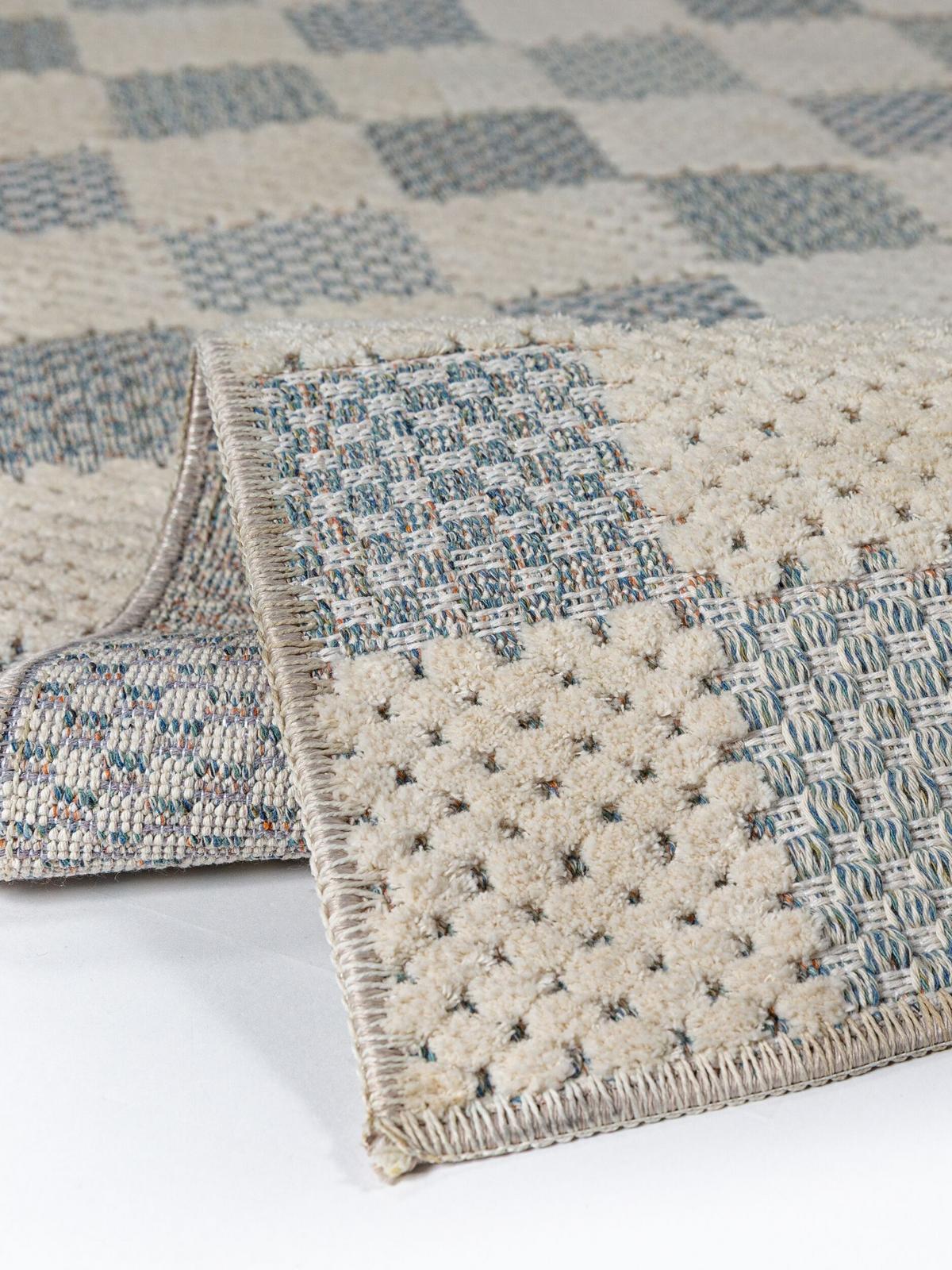 BAUMWOLLTEPPICH waschbar AFTON, Schachbrettmuster, Natur-Blau, 194 x 290 cm - Beige, Textil (194/290cm) - KADIMA DESIGN