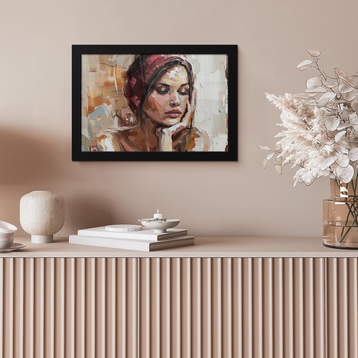 POSTER MIT RAHMENGERAHMTES BILD Frau - Lackierung - Porträt - Modern 30x20 cm - Altrosa, Papier (30/20cm) - MuchoWow