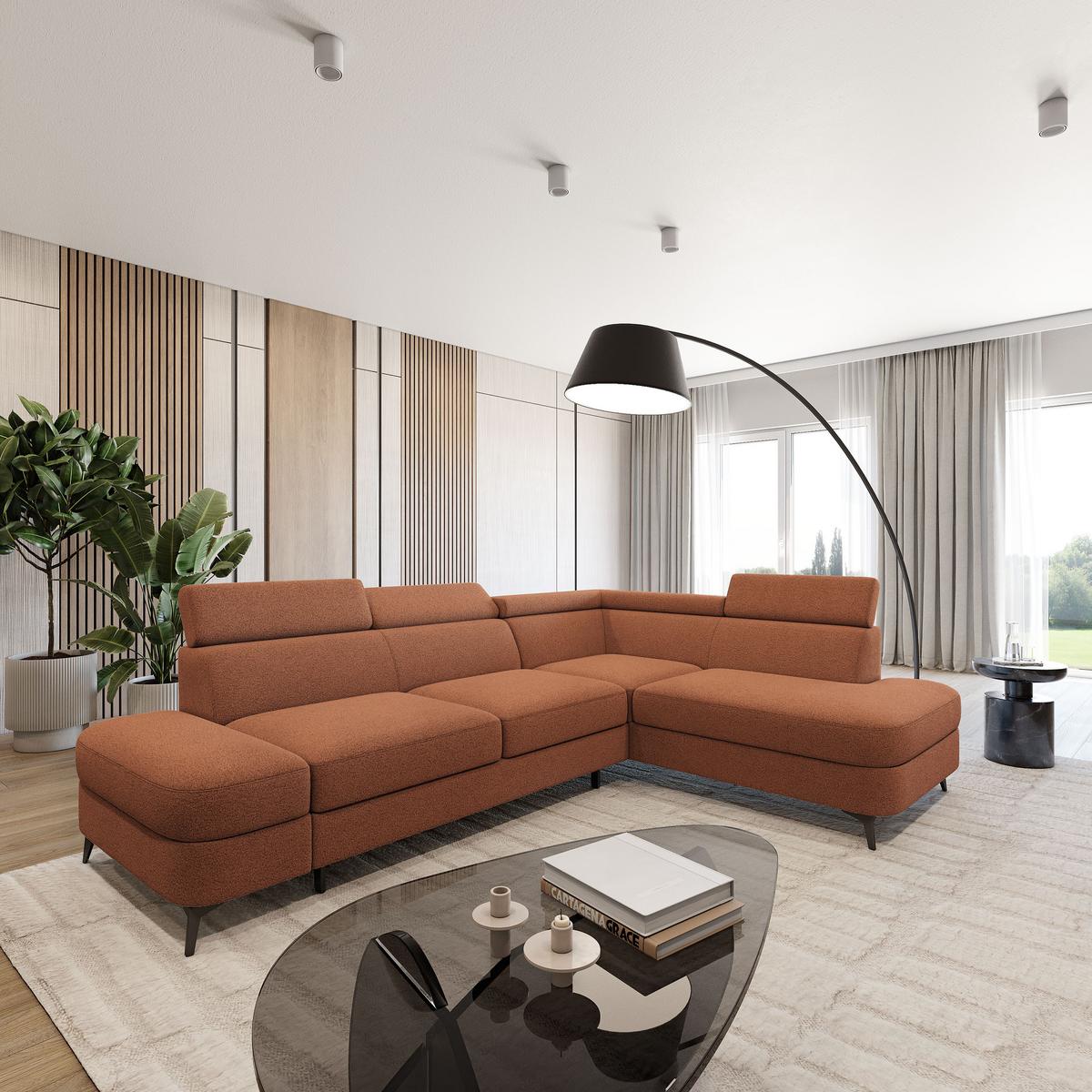 ECKSOFA AVISE Q R-S Orange Boucle-Stoff mit Schlaffunktion - Orange, Holzwerkstoff/Textil (268/195cm) - MASSENO