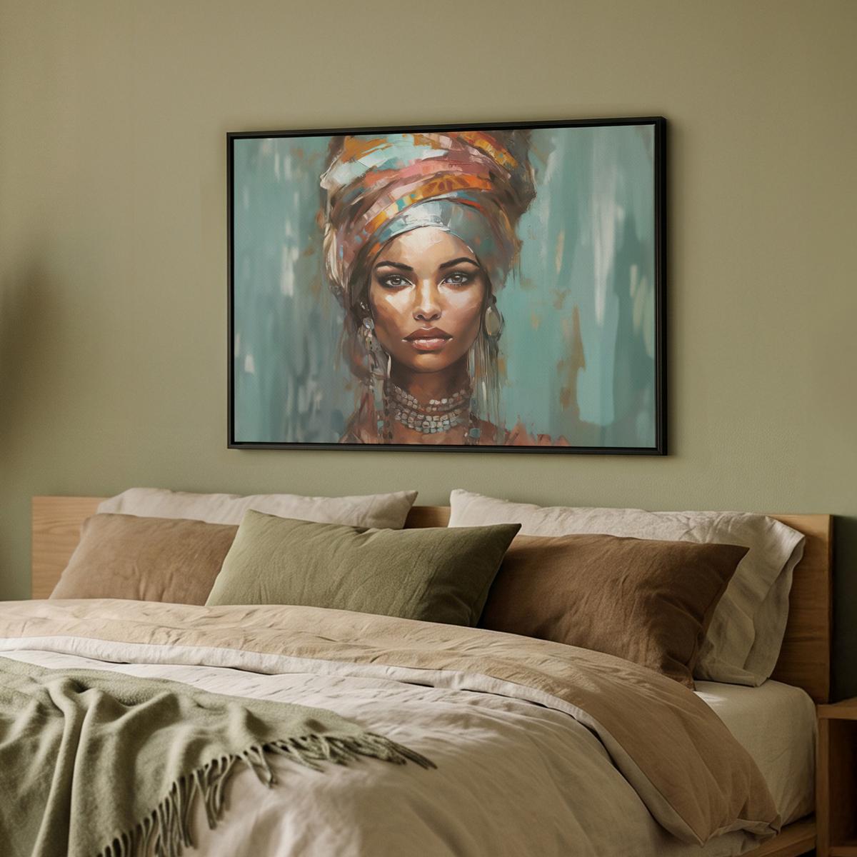 LEINWAND Bilder mit Rahmen - Frau - Kunst - Schmuck - Porträt - 80x60 - Blaugrau, Textil (80/60cm) - MuchoWow