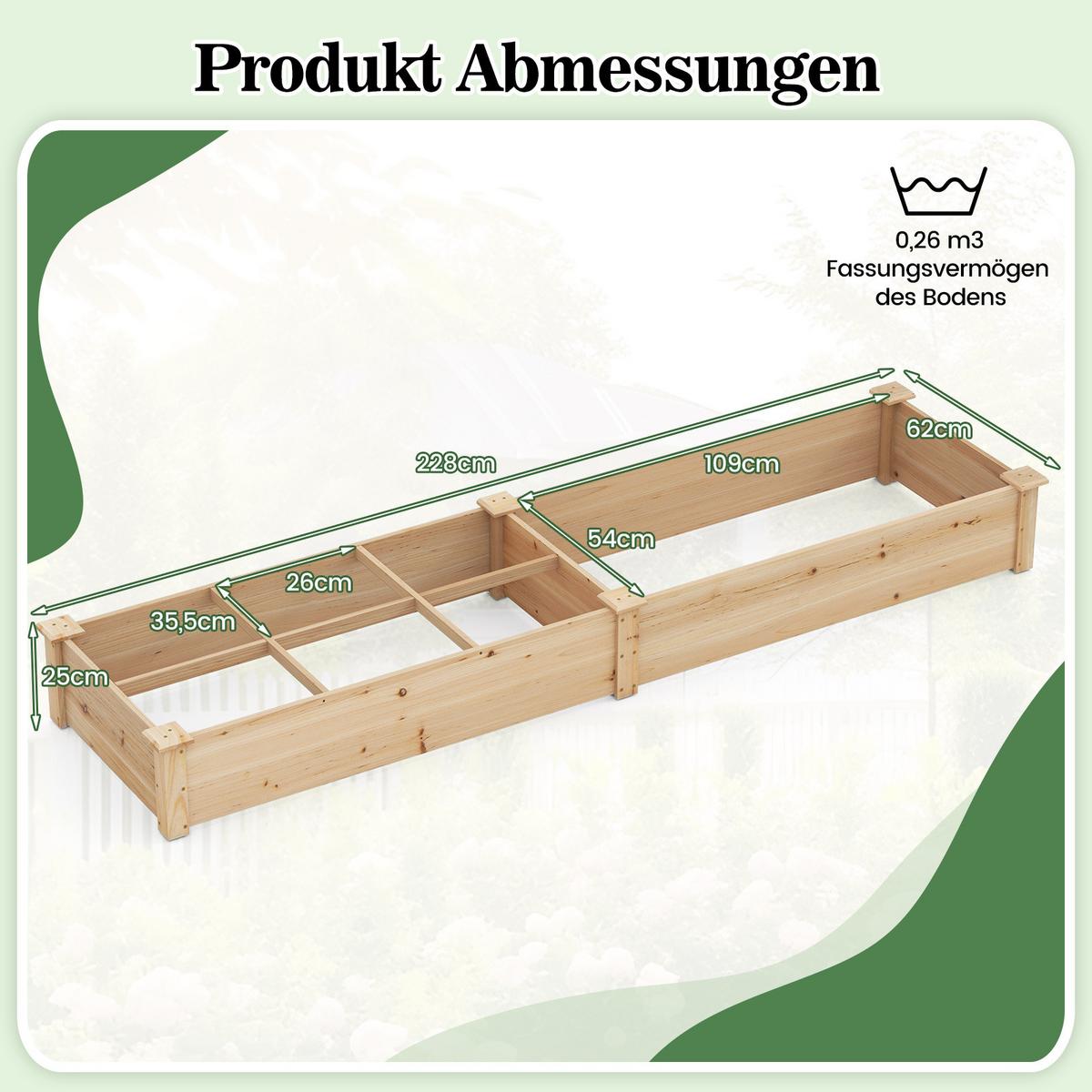 HOCHBEET Natur - Naturfarben, Holz (228/25/62cm) - COSTWAY