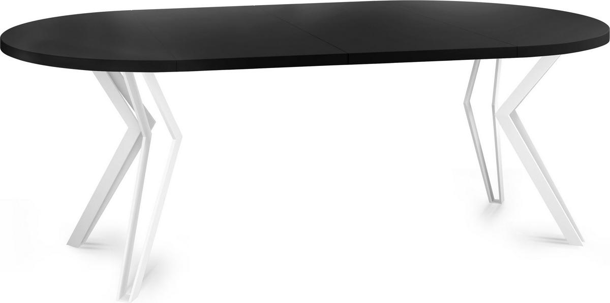 ESSTISCH Austin runder ausziehbarer, Schwarz 100-180/100/76 cm - Schwarz/Weiß, Holzwerkstoff/Metall (100/180/76cm) - WFL GROUP