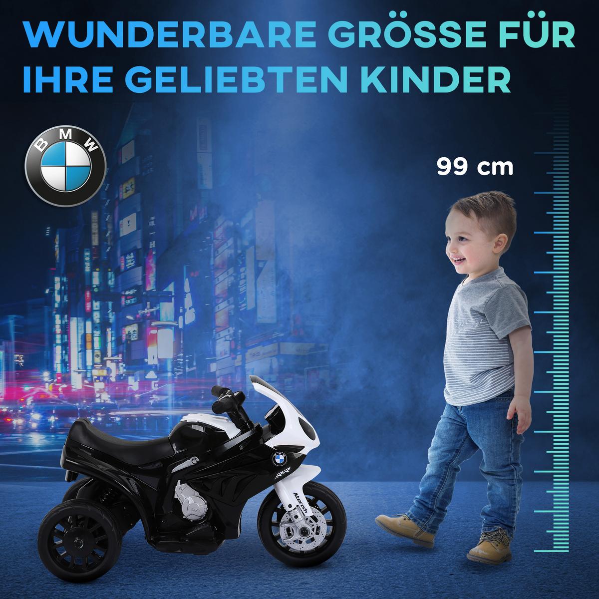 ELEKTRO Kindermotorrad Dreirad Kinderfahrzeug Lizenziert von BMW 18-36 Monate - Schwarz, Kunststoff (66/37/44cm) - HOMCOM