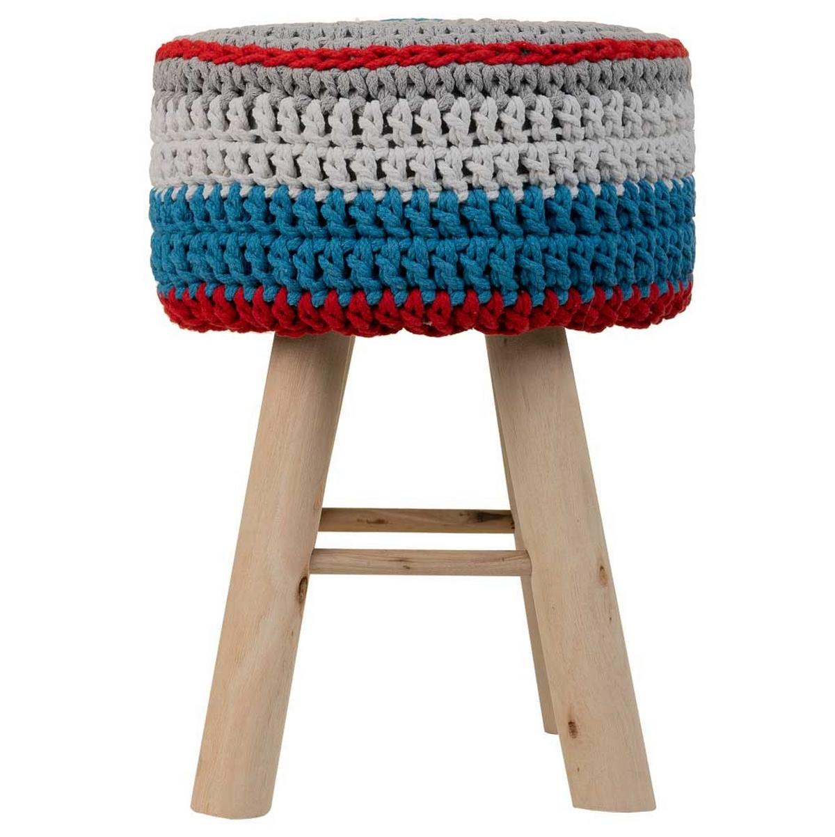 HOCKER aus Holz und Baumwolle, blau, 32x44cm - Multicolor, Holzwerkstoff (32/44/32cm) - Wanderlust
