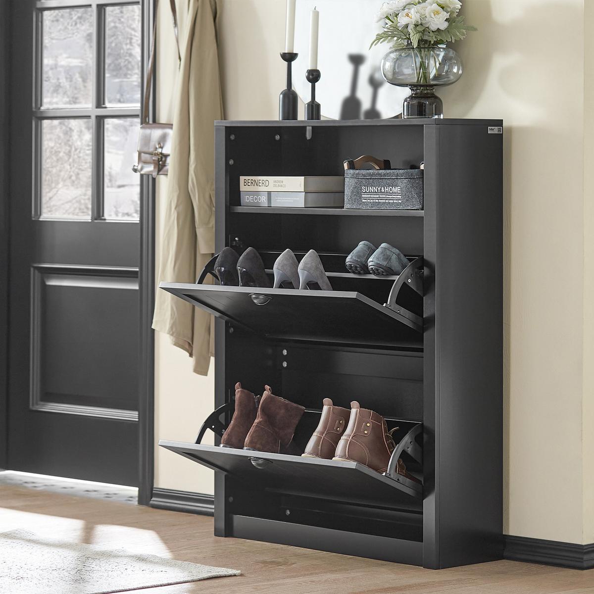 SCHUHSCHRANK Schwarz - Schwarz, Holzwerkstoff (80/110/24cm) - SoBuy