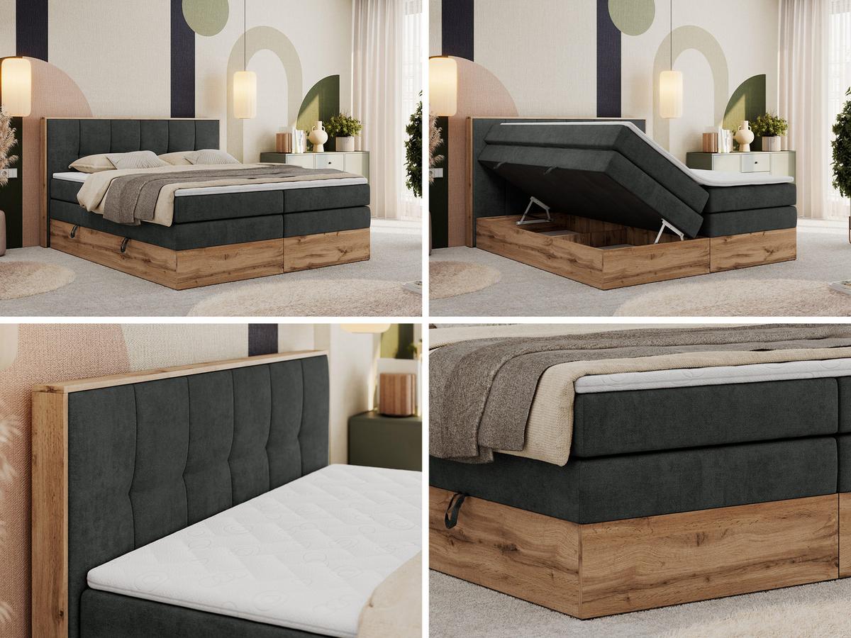 BOXSPRINGBETT ALBERO 1 KING 180/200 Dunkelgrau Strukture - H3 - Dunkelgrau, Holz/Textil (180/200cm) - MKS