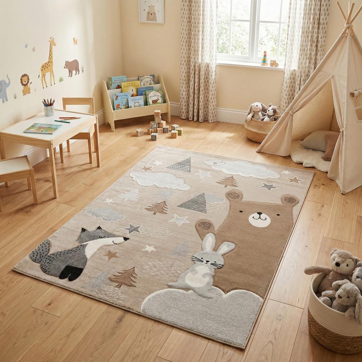 KINDER TEPPICH MAUI KIDS FUCHS UND BÄR - Grau, Textil (160/230cm) - Pergamon