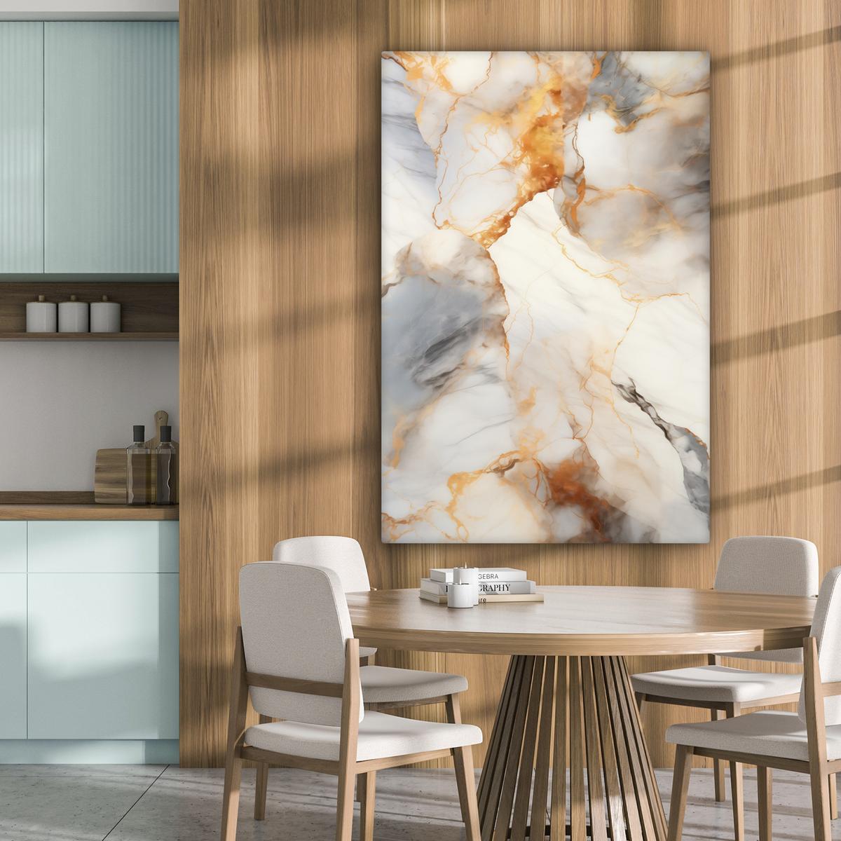 LEINWANDBILD Marmor - Grau - Gold Deko XXL 80x120 cm - Weiß, Textil (80/120cm) - MuchoWow