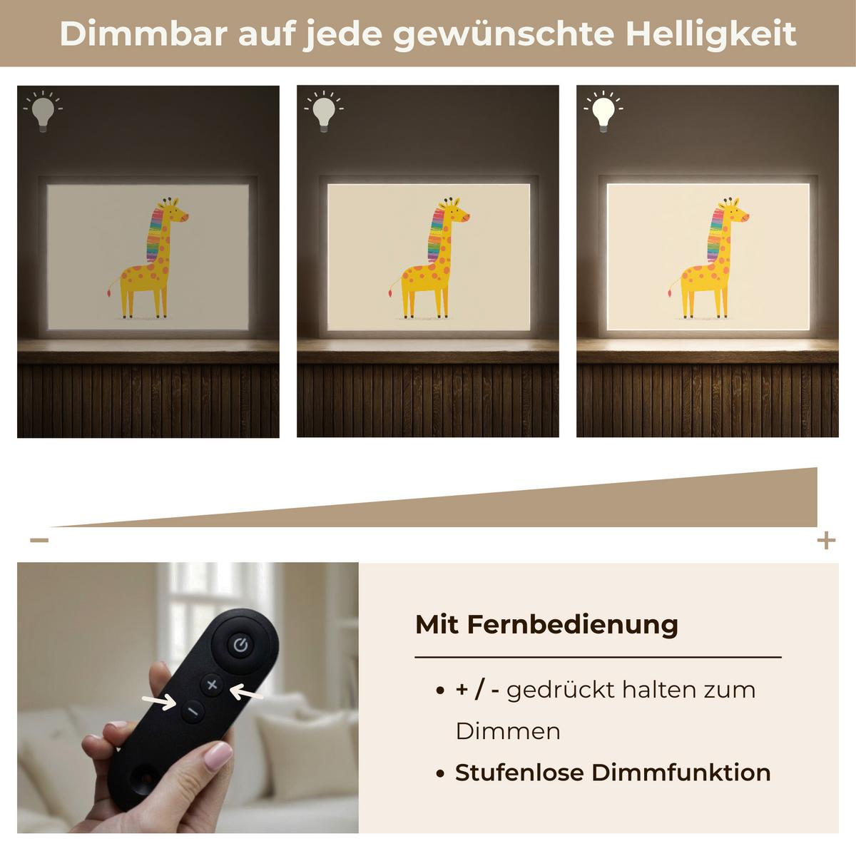 NACHTTISCHLAMPE MIT AKKU Giraffe - Regenbogenmähne - Beige 40x30 cm - Beige, Holzwerkstoff (8/40/30cm) - OnlyWow