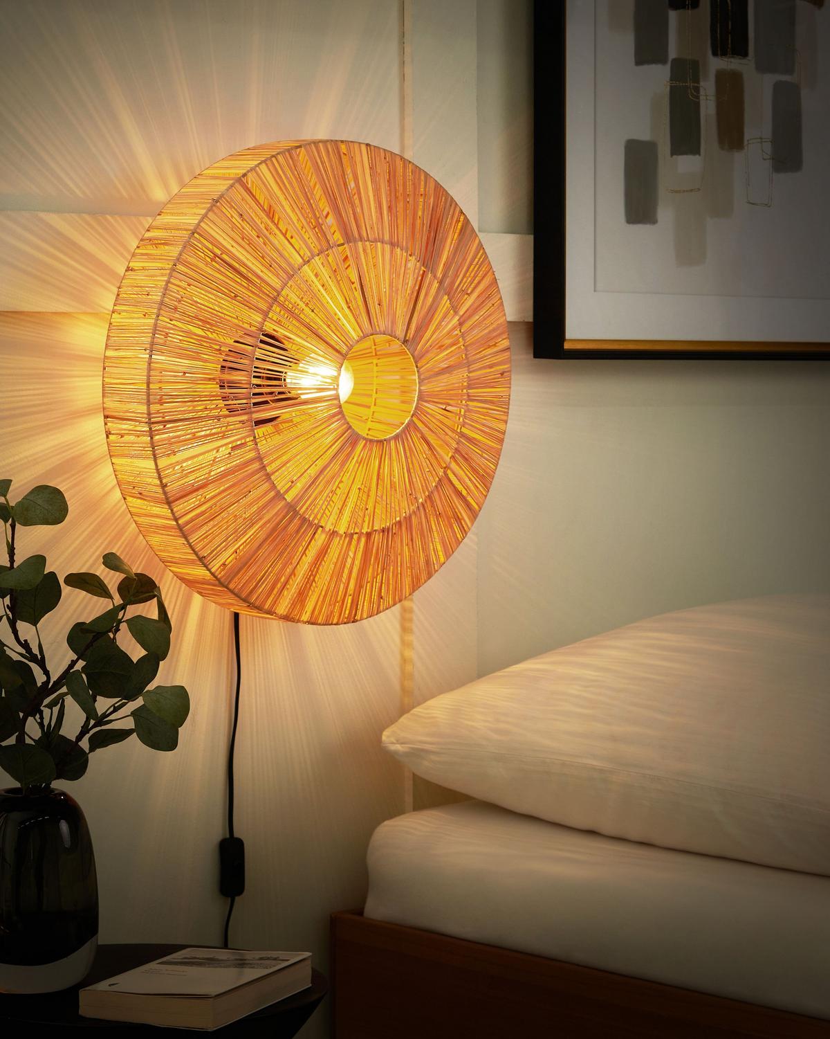 WANDLAMPE Naturfarben/Schwarz Lumut - Schwarz/Naturfarben, Naturmaterialien (48/48/20cm) - Beliani