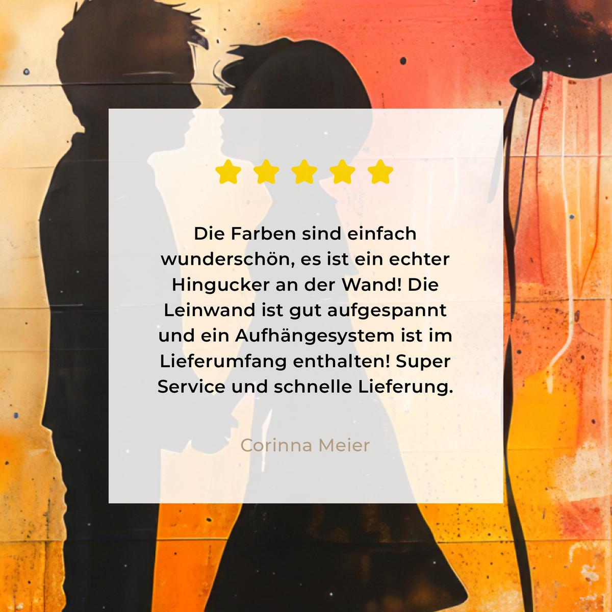 LEINWANDBILD Straßenkunst - Liebe - Graffiti - Kunst - Banksy Deko Groß 90x90 cm - Orange, Textil (90/90cm) - MuchoWow