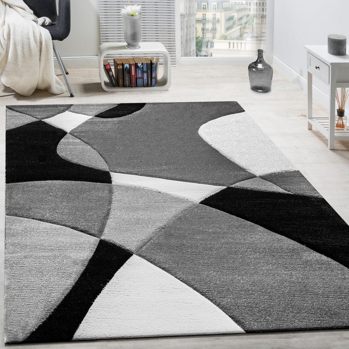 KURZFLORTEPPICH, abstrakt, aus Polypropylen, Florhöhe 12 mm, Schwarz, 80 x 150 cm - Schwarz, Textil (80/150cm) - KADIMA DESIGN