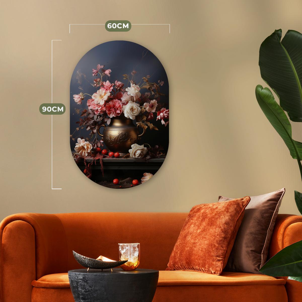 WANDBILD Stilleben - Blumen - Rosen - Blumenstrauß - Vase Wanddeko Schlafzimmer 60x90 cm - Dunkelbraun, Kunststoff (60/90cm) - MuchoWow