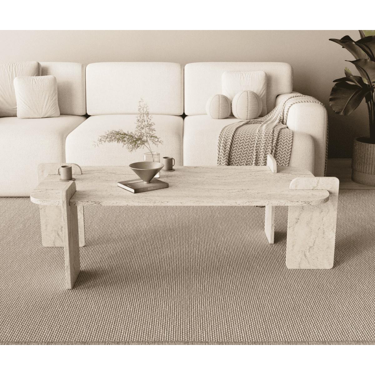 COUCHTISCH mit rechteckiger Tischplatte und abgerundeten Kanten 120/60/35 cm - Beige, Holzwerkstoff (8/60/35cm) - Calicosy