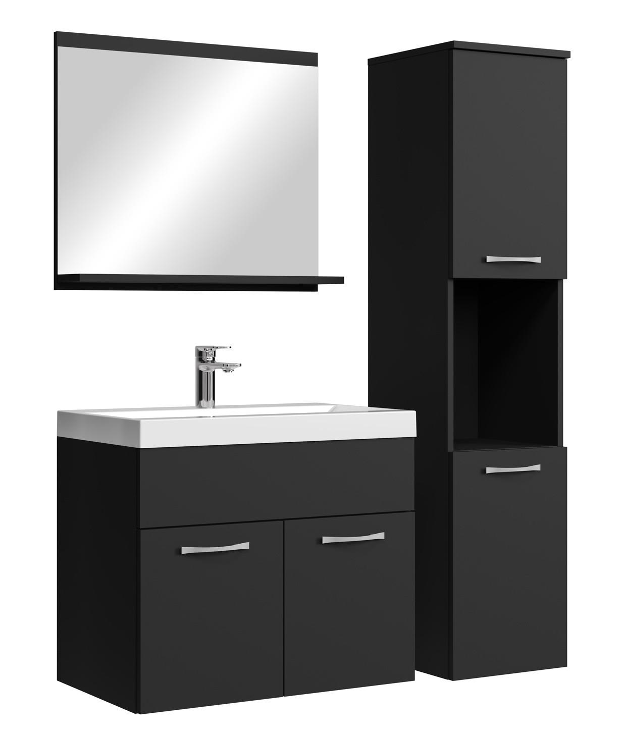 BADMÖBEL-SET Montreal 4 Teile Schwarz Matt - 60 x 35 x 51 cm - Chromfarben/Schwarz, Holz/Metall (60/51/35cm) - Badplaats
