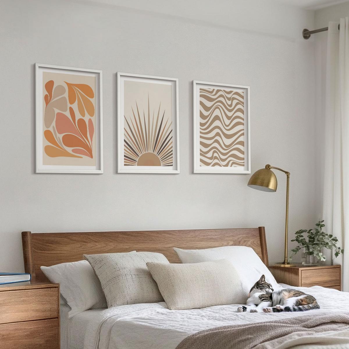 BILDER SET 3er Set - 40x60 cm Weißer Rahmen - Sonnen-Boho-Pastelltönen - Weiß, Kunststoff (40/60cm) - TULUP