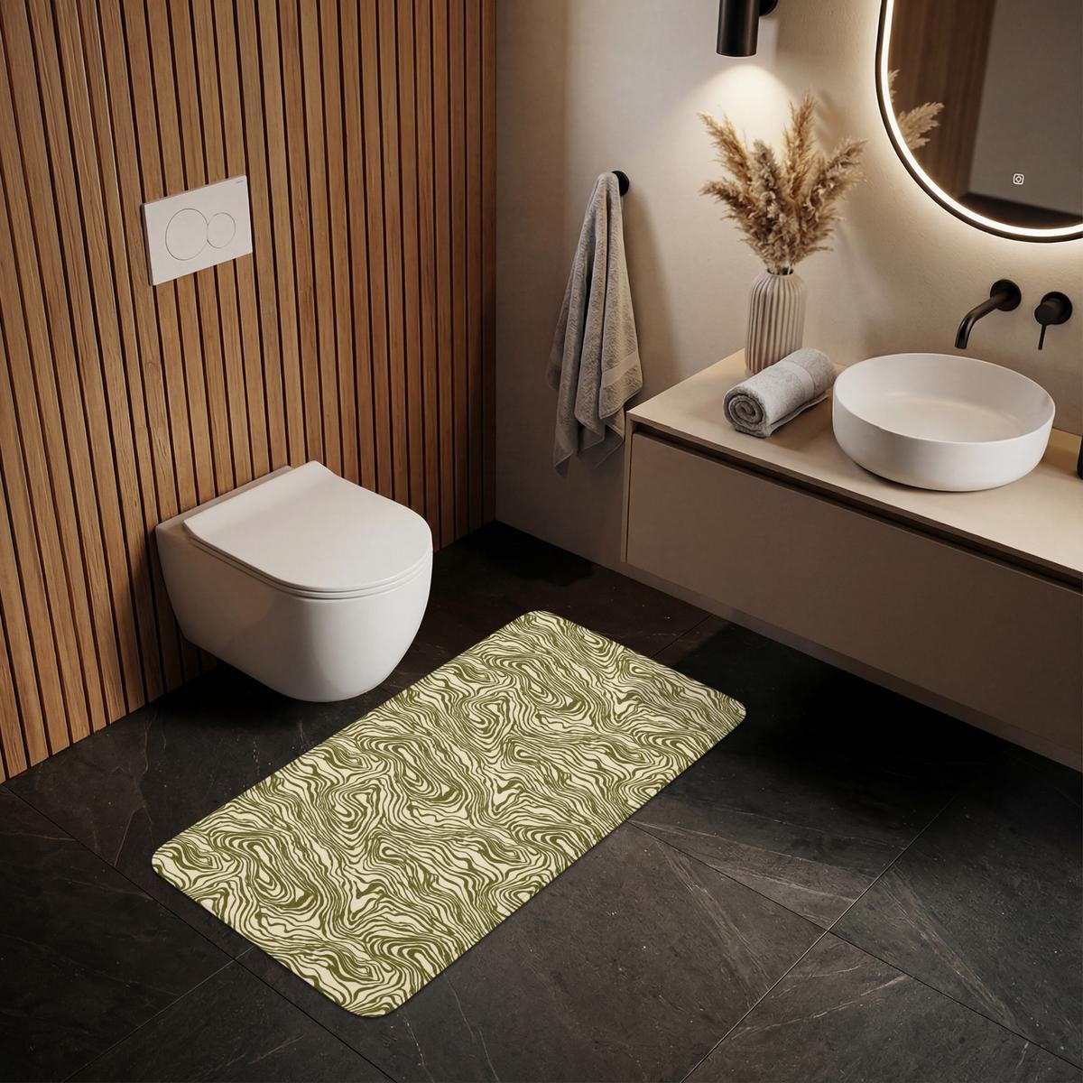 WC-VORLEGER Abstrakt - Marmor - Grün WC Teppich 120x60 cm - Dunkelgrün, Textil (120/1cm) - OnlyWow