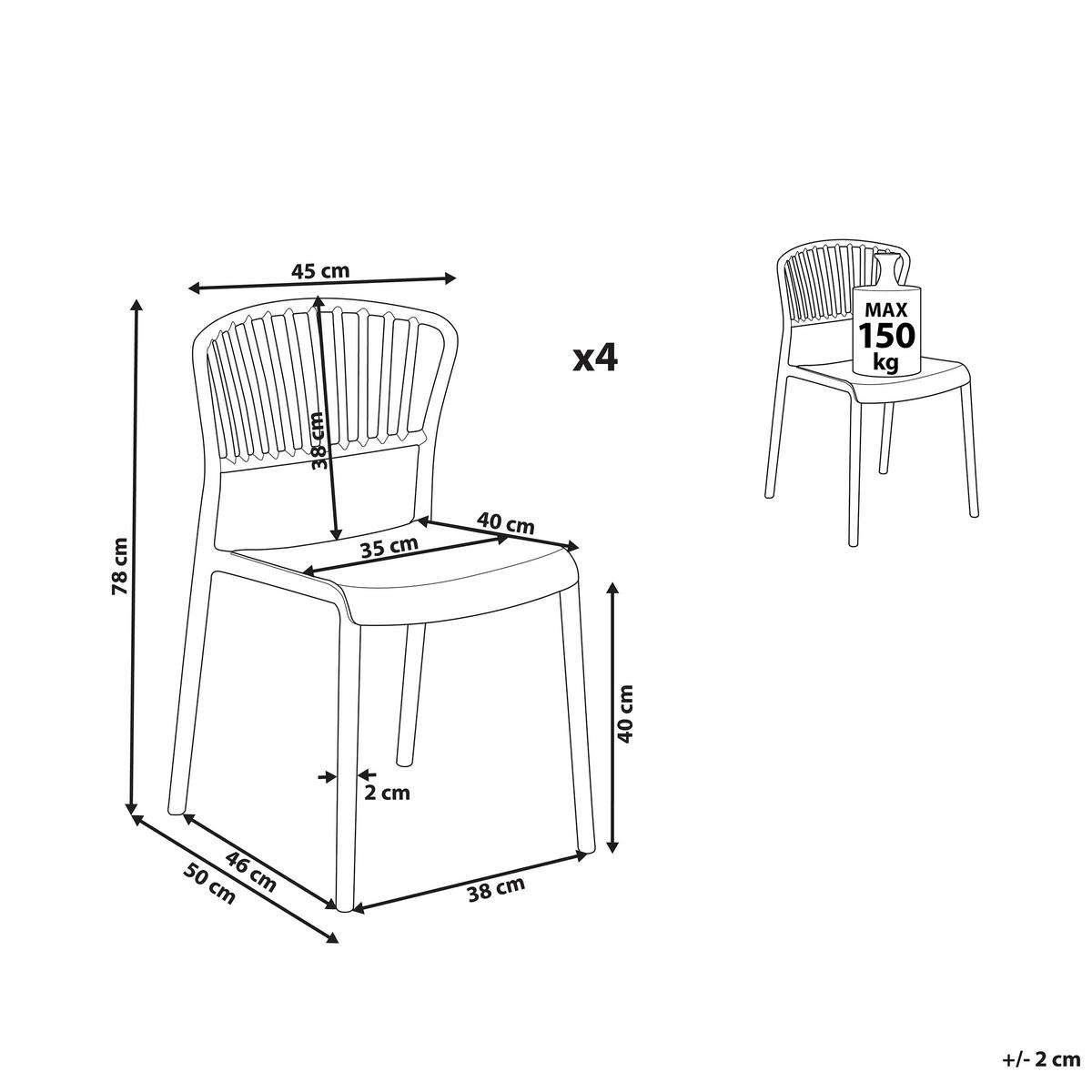 GARTENSTUHL 4er-Set Braun Gela - Braun, Kunststoff (45/78/50cm) - Beliani