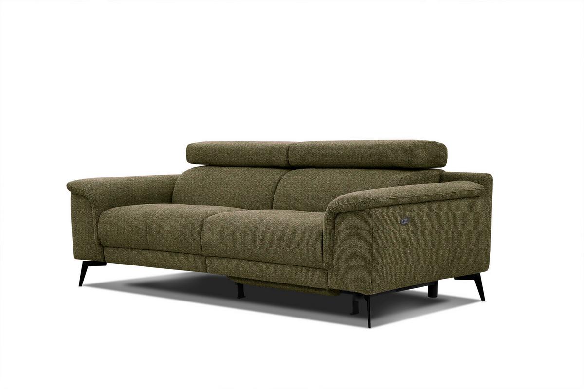 RELAXSOFA FIERO 3-Sitzer mit 1 Relaxfunktion, olivgrün - Schwarz/Olivgrün, Holzwerkstoff/Textil (212/82/103cm) - Wozimo