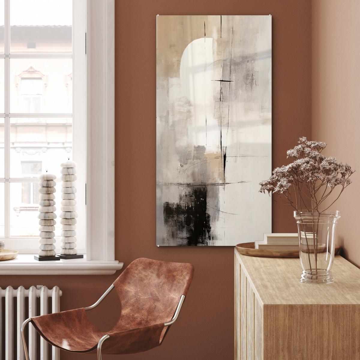 ACRYLGLASBILD Abstrakt - Kunst - Grau 60x120 cm - Hellgrau, Glas (60/120cm) - MuchoWow