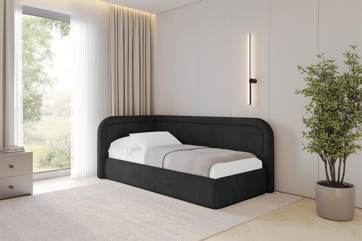 EINZELLBETT Jugendbett mit Bettkasten, Rechts - JOVY 80x200 Schwarz - Anthrazit, Holzwerkstoff/Textil (80/200cm) - ALTDECOR