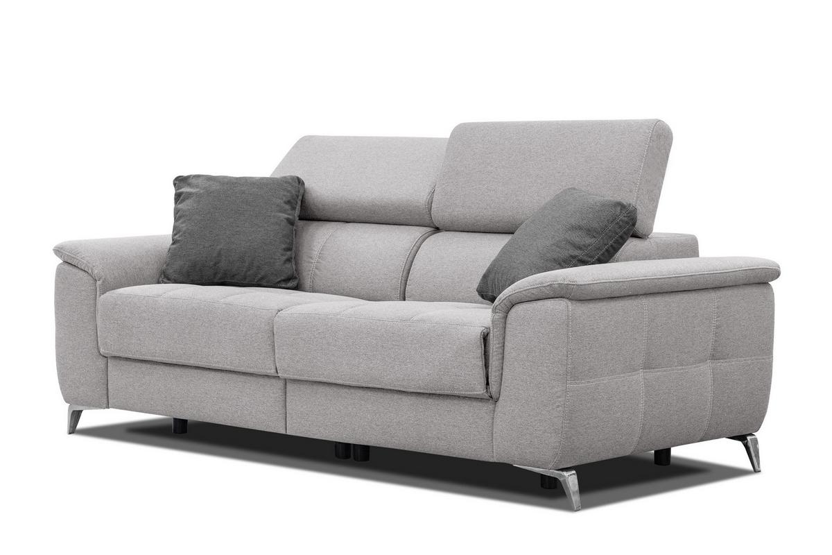 SOFA PLAUEN 3-Sitzer mit 2 Relaxfunktionen, hellgrau - Silberfarben/Hellgrau, Holzwerkstoff/Textil (214/83/105cm) - Wozimo