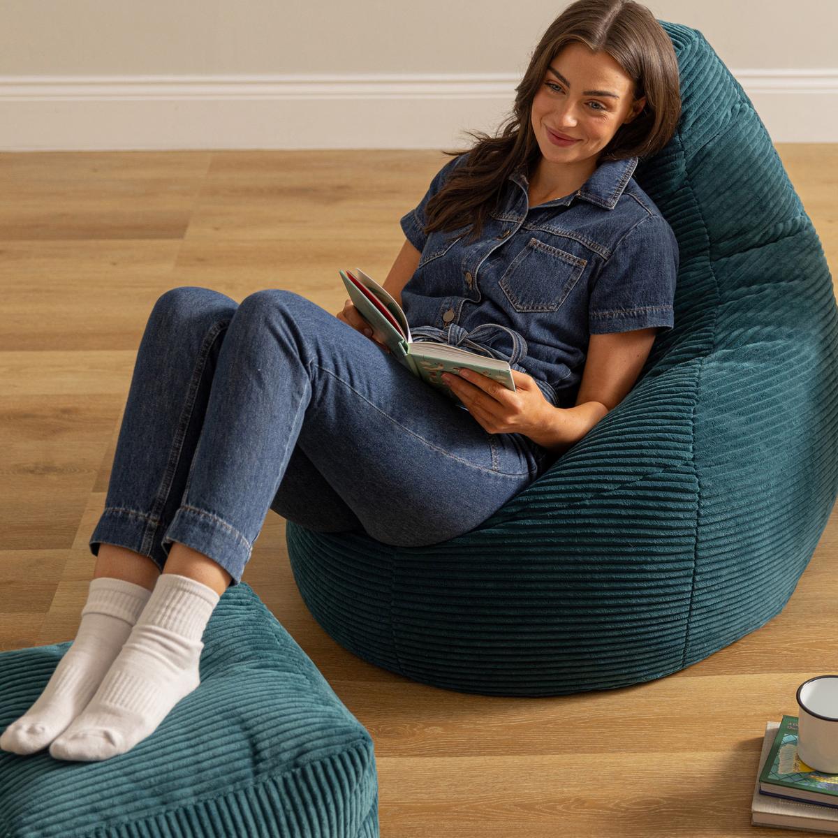 SITZSACK Dalton mit Hocker - Dunkelgrün/Petrol, Textil (82/76/82cm) - icon