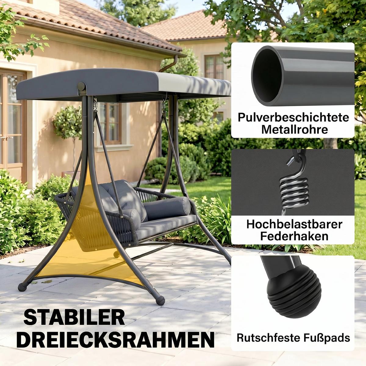 RATTAN-SCHAUKEL Metall Dunkelgrau - Dunkelgrau/Schwarz, Textil/Metall (120/172/178cm) - Outsunny