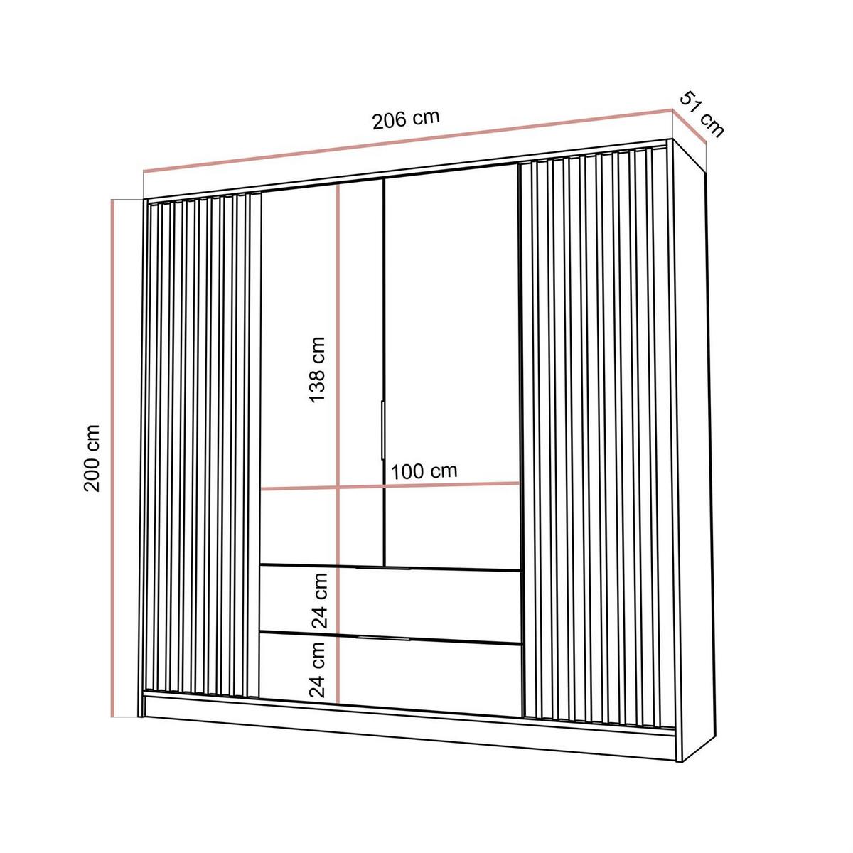 KLEIDERSCHRANK NELA, viertürig mit Lamellen, 206 cm, Grau/Artisan - Grau, Holzwerkstoff (206/200/51cm) - Lookway