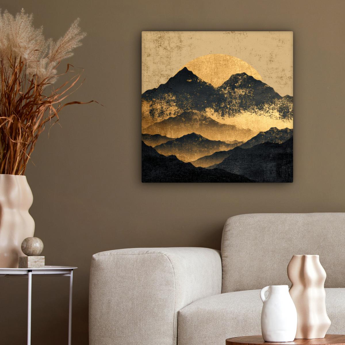 LEINWANDBILD Goldene Berge bei Mondschein Wandbild Wohnzimmer 50x50 cm - Goldfarben, Textil (50/50cm) - MuchoWow