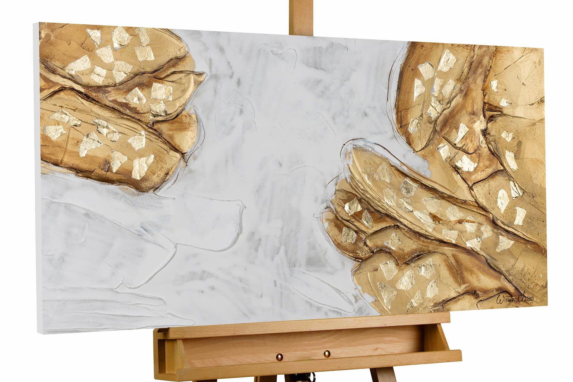 ACRYLBILD HANDGEMALT 100/50 cm - Goldfarben/Weiß, Holz/Textil (100/50cm) - KUNSTLOFT