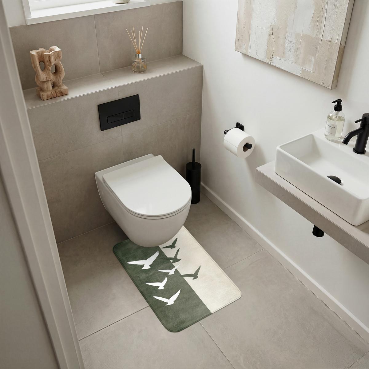 WC-VORLEGER Japandi - Vogel - Grün WC Teppich 40x60 cm - Olivgrün, Textil (40/1cm) - OnlyWow