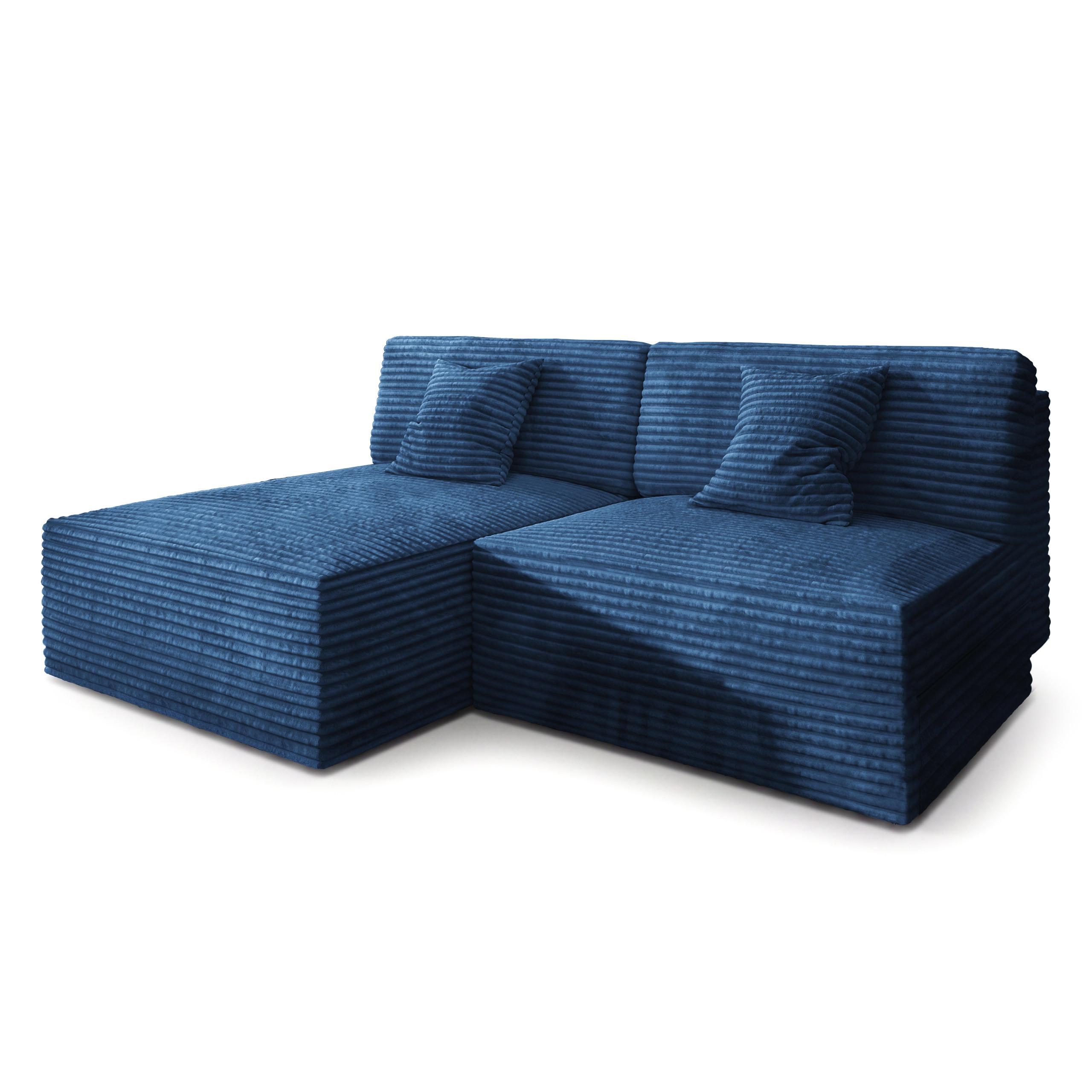 ECKSOFA FIORO Blau Kordstoff mit Schlaffunktion - Blau, Holz (204/148cm) - MASSENO