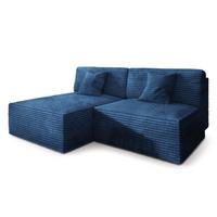 ECKSOFA FIORO Blau Kordstoff mit Schlaffunktion - Blau, Holz (204/148cm) - MASSENO