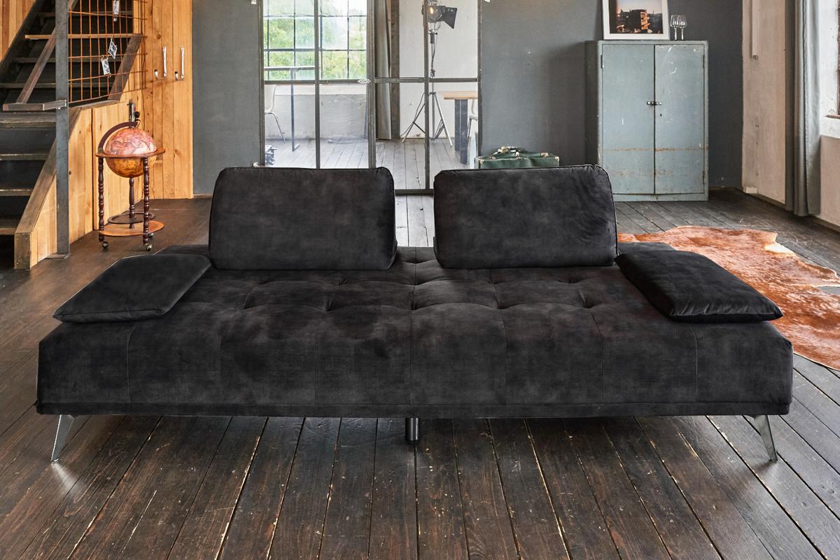 SOFA WIOLO Anthrazit Velvet - Anthrazit/Silberfarben, Textil/Metall (240/80/110cm) - KAWOLA